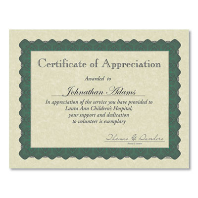 Metallic Border Certificates, 11 X 8.5, Ivory/Green With Green Border, 100/Pack