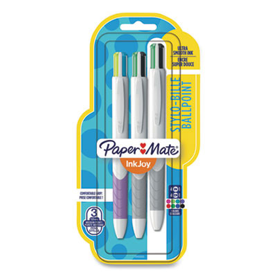 Inkjoy Quatro Multi-Color Ballpoint Pen, Retractable, Medium 1 Mm, Assorted Business/Fashion Ink And Barrel Colors, 3/Pack