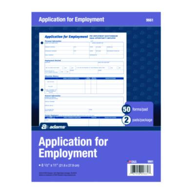 Employment Applications, One-Part (No Copies), 11 x 8.38, 50 Forms/Pad, 2 Pads/Pack