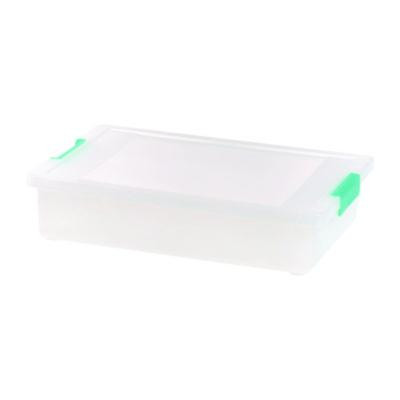 Latch Lid Storage Box, 2.3 Gal, 14 x 11 x 3.5, Clear Bin/Seafoam Latches