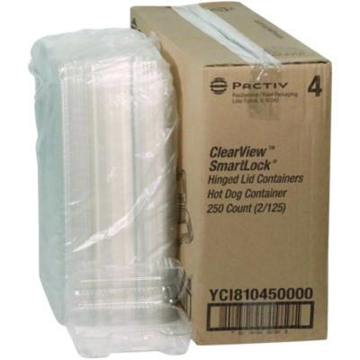 Hinged Lid Hot Dog Container, 6.5 x 2.8 x 2.3, Clear, Plastic, 250/Carton