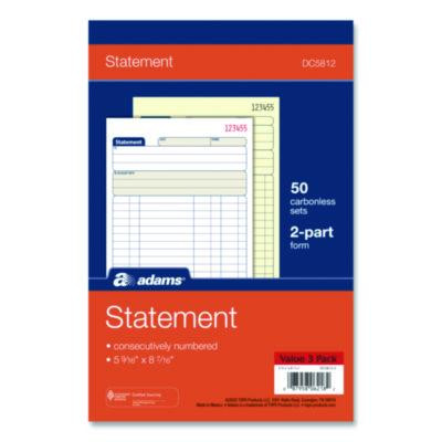 Multipart Statement Pad, Two-Part Carbonless, 5.56 x 7.94, 50 Sets/Pad, 3 Pads/Pk