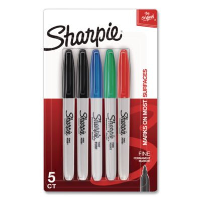 Fine Tip Permanent Markers, Fine Tip, Assorted Colors, 5/Pack