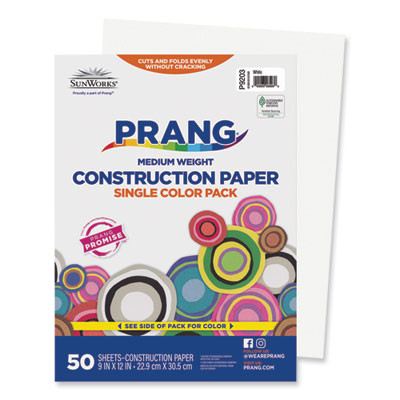 Sunworks Construction Paper, 50 Lb Text Weight, 9 x 12, White, 50/Pack