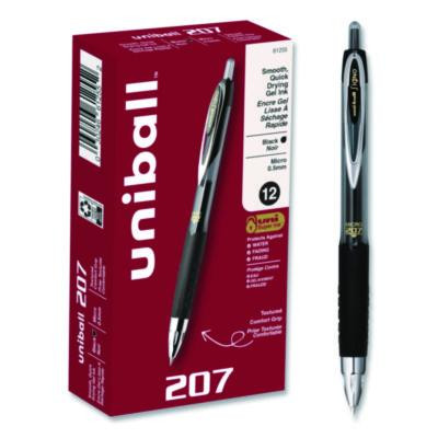 Signo 207 Gel Pen, Retractable, Fine 0.5 Mm, Black Ink, Smoke/Black Barrel, Dozen