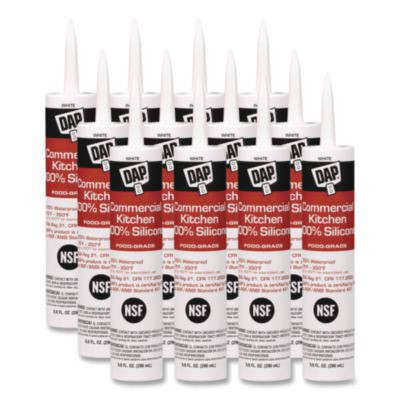 Commercial Kitchen Silicone Sealant, 9.8 Oz Tube, White, 12/Pack