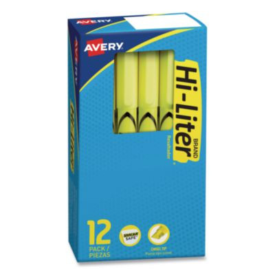 Hi-Liter Pen-Style Highlighters, Fluorescent Yellow Ink, Chisel Tip, Yellow/Black Barrel, Dozen