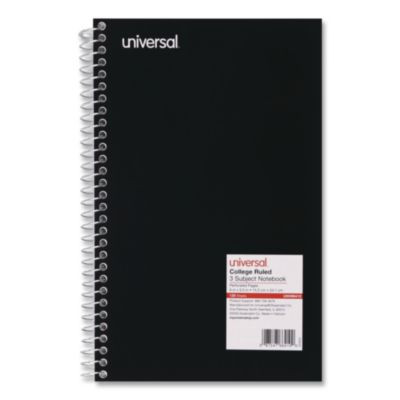 Wirebound Notebook, 3-Subject, Medium/College Rule, Black Cover, (120) 9.5 x 6 Sheets