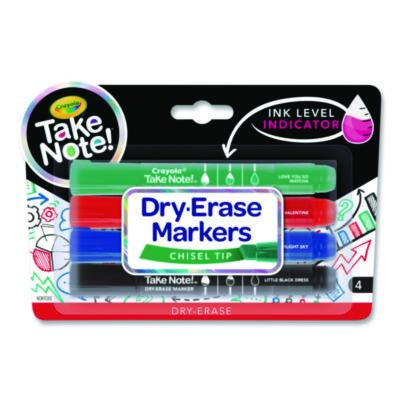 Take Note Dry Erase Markers, Chisel Tip, Assorted Colors, 4/Set