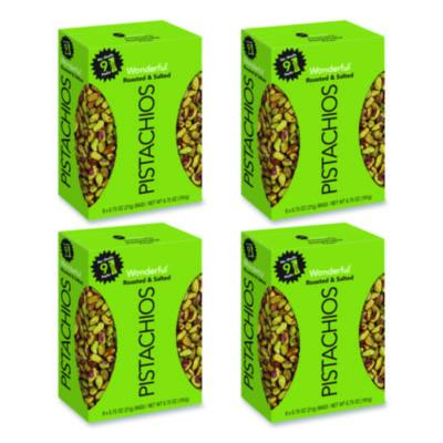 Wonderful No Shells Pistachios, Roasted And Salted, 0.75 Oz Bag, 9 Bags/Box, 4 Boxes/Carton