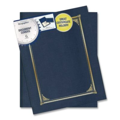 Certificate/Document Cover, 12.5 x 9.75, Navy Blue, 6/Pack