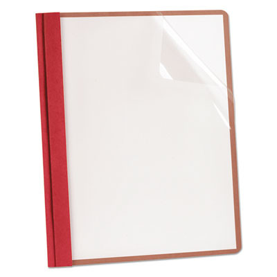 Earthwise By Oxford 100% Recycled Clear Front Report Covers, 3-Prong Fastener, 0.5" Capacity, 8.5 X 11, Clear/Red, 25/Box