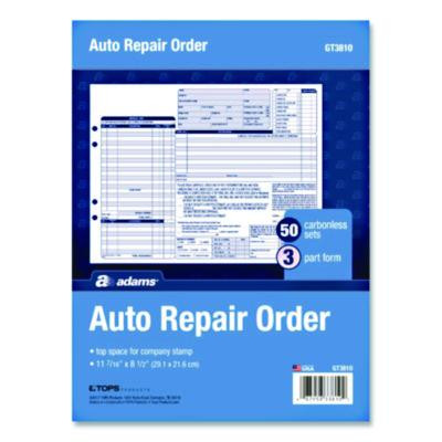 Multipart Auto Repair Work Order Forms, Three-Part Carbonless, 8.5 x 6.94, 50 Forms Total
