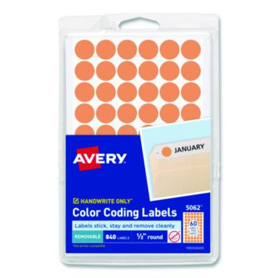 Handwrite Only Self-Adhesive Removable Round Color-Coding Labels, 0.5" Dia, Neon Orange, 60/Sheet, 14 Sheets/Pack, (5062)