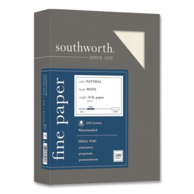 25% Cotton Business Paper, 24 Lb Bond Weight, 8.5 x 11, Natural, 500 Sheets/Ream
