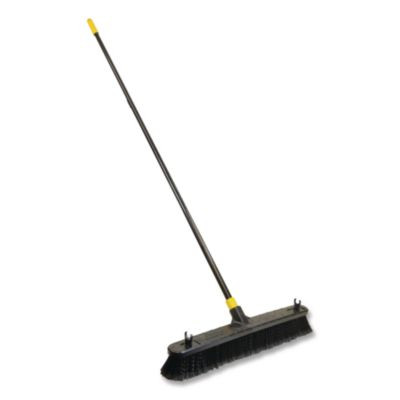 Bulldozer Smooth Surface Pushbroom, Split-Tip Pet Bristles, 24 X 60, Powder Coated Handle, Black/Yellow