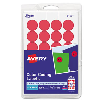 Printable Self-Adhesive Removable Color-Coding Labels, 0.75" Dia, Red, 24/Sheet, 42 Sheets/Pack, (5466)