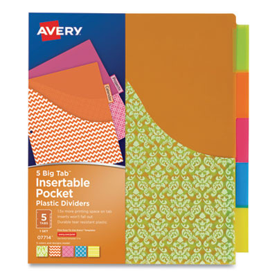 Big Tab Insertable One-Pocket Plastic Dividers, 5-Tab, 11.13 X 9.25, Assorted, 1 Set