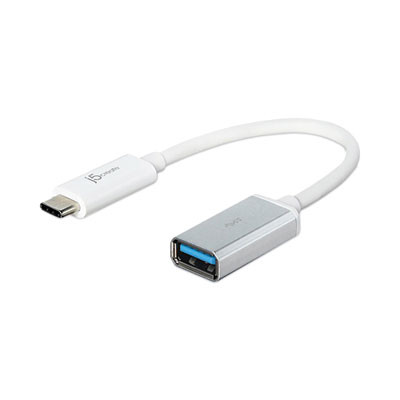 Usb-C To Usb Adapter, 4", Silver/White