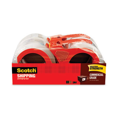 3750 Commercial Grade Packaging Tape With Dispenser, 3" Core, 1.88" X 54.6 Yds, Clear, 4/Pack