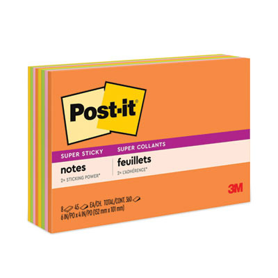 Meeting Notes In Energy Boost Collection Colors, 6" x 4", 45 Sheets/Pad, 8 Pads/Pack