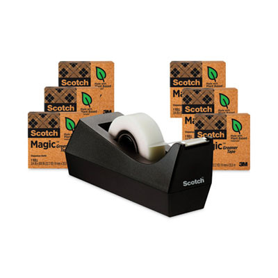 Magic Greener Tape With C38 Dispenser, 1" Core, 0.75" X 75 Ft, Clear, 6/Pack