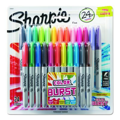 Fine Tip Permanent Marker, Fine Bullet Tip, Assorted Classic And Limited Edition Color Burst Colors, 24/Pack