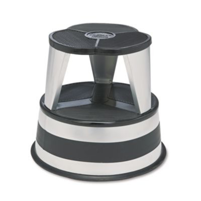 Kik-Step Steel Step Stool, 2-Step, 350 Lb Capacity, 16" Diameter x 14.25"h, Silvertone