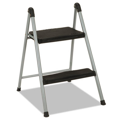 Folding Step Stool, 2-Step, 200 Lb Capacity, 16.9" Working Height, Platinum/Black