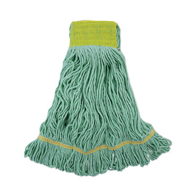Ecomop Looped-End Mop Head, Recycled Fibers, Large Size, Green, 12/Carton