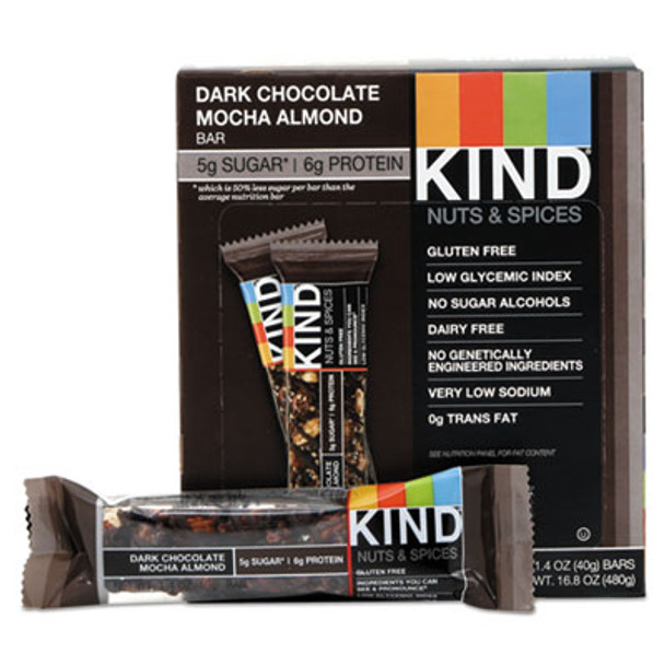 Nuts And Spices Bar, Dark Chocolate Mocha Almond, 1.4 Oz Bar, 12/Box