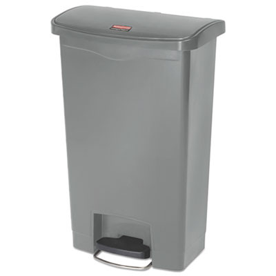 Slim Jim Streamline Resin Step-On Container, Front Step Style, 13 Gal, Polyethylene, Gray