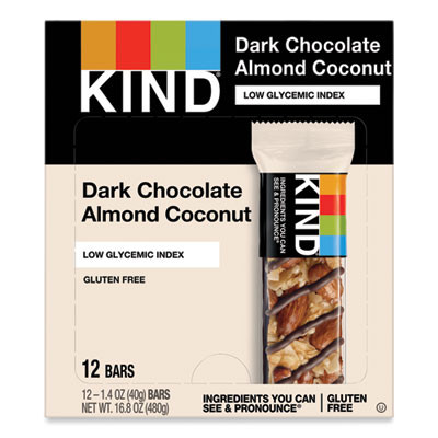 Fruit And Nut Bars, Dark Chocolate Almond And Coconut, 1.4 Oz Bar, 12/Box