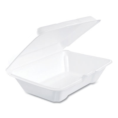 Foam Hinged Lid Containers, 6.4 x 9.3 x 2.9, White, 100/Pack, 2 Packs/Carton