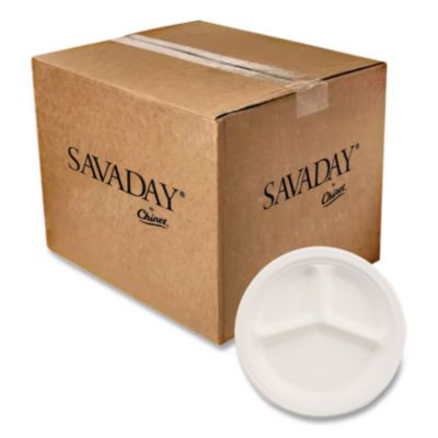 Paper Dinnerware, 3-Compartment Plate, 10.25" Dia, White, 500/Carton