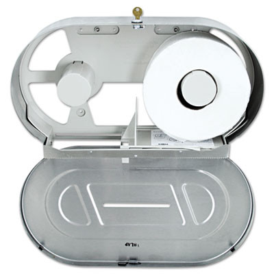 Stainless Steel Two-Roll Jumbo Toilet Tissue Dispenser, 20.81 x 5.31 x 11.38, Satin-Finish Stainless Steel