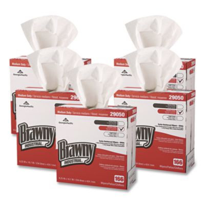 Medium Duty Scrim Reinforced Wipers, 4-Ply, 9.25 x 16.69, Unscented, White, 166/Box, 5 Boxes/Carton