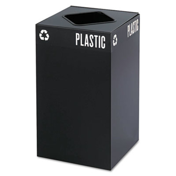 Public Square Recycling Receptacles, Plastic Recycling, 25 Gal, Steel, Black