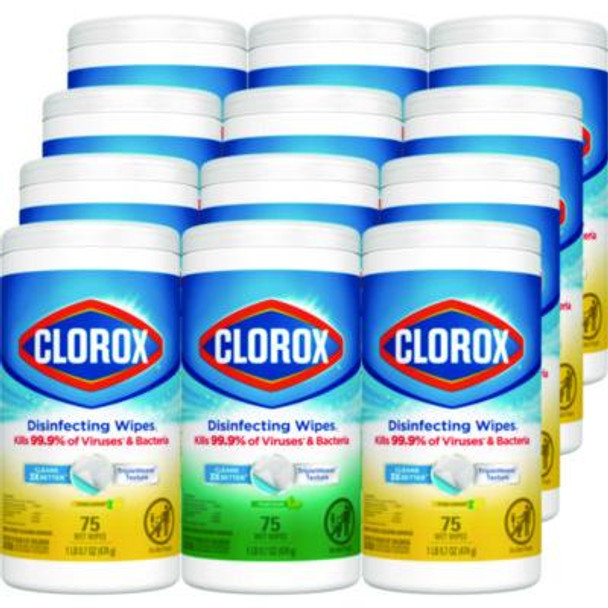 Disinfecting Wipes, Bleach Free Cleaning Wipes, 1-Ply, 7 x 8, Fresh Scent/Citrus Blend, White, 75/Canister, 3/Pack, 4/Carton