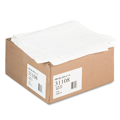 Paper Table Cover, Embossed Paper With Plastic Liner, 54" X 108", White, 20/Carton