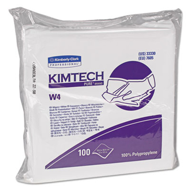 W4 Critical Task Wipers, Flat Double Bag, 12 x 12, Unscented, White, 100/Bag, 5 Bags/Carton