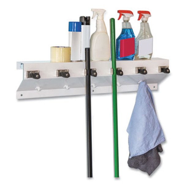 The Clincher Mop and Broom Holder, 34"w x 5 1/2"d x 7 1/2"h, White Gloss, Each