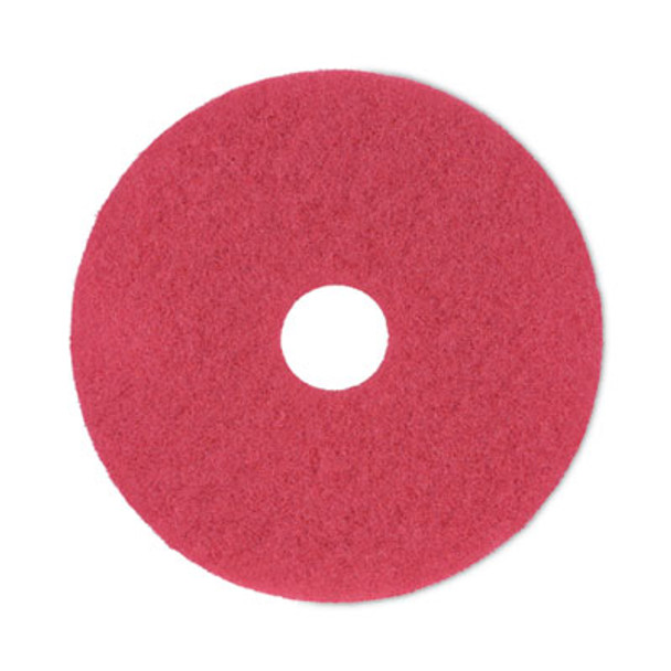 Buffing Floor Pads, 17" Diameter, Red, 5/Carton
