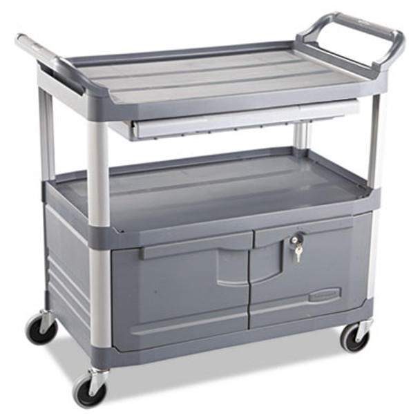 Xtra Instrument Cart With Locking Storage Area, Plastic, 3 Shelves, 300 Lb Capacity, 20" x 40.63" x 37.8", Gray