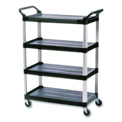 Xtra Utility Cart With Open Sides, Plastic, 4 Shelves, 400 Lb Capacity, 40.63" x 20" x 51", Black