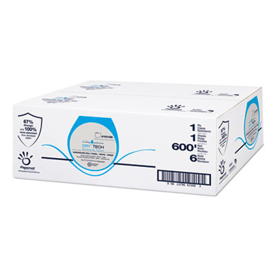 Dry Tech Paper Towel, 1-Ply, 7.5" x 600 Ft, White, 6 Rolls/Carton