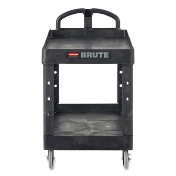 Brute Heavy-Duty Utility Cart With Lipped Shelves, Plastic, 2 Shelves, 750 Lb Capacity, 26" x 55" x 33.25", Black