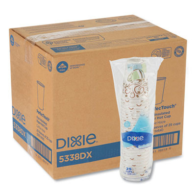 Perfectouch Paper Hot Cups, 8 Oz, Coffee Haze Design, 25/Sleeve, 20 Sleeves/Carton