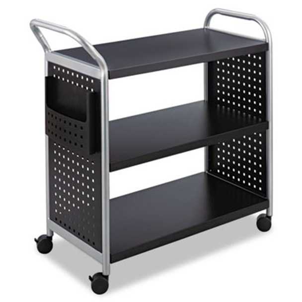 Scoot Three Shelf Utility Cart, Metal, 3 Shelves, 1 Bin, 300 Lb Capacity, 31" x 18" x 38", Black/Silver