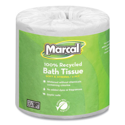 100% Recycled Two-Ply Bath Tissue, Individually Wrapped Rolls, Septic Safe, White, 330 Sheets/Roll, 48 Rolls/Carton